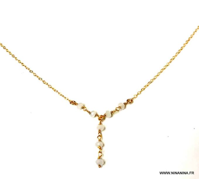 N6916e Longue chaine plaqué or - sautoir pierre de lune - Bijoux Colliers en ligne Ninanina