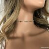 N6919e Collier perles vertes ras de cou acier inoxydable argent - Bijoux Colliers en ligne Ninanina