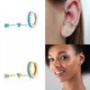 N6930 Ensemble boucles d'oreilles 3 trous argent et zircon bleu - Bijoux Boucles d'oreilles en ligne Ninanina