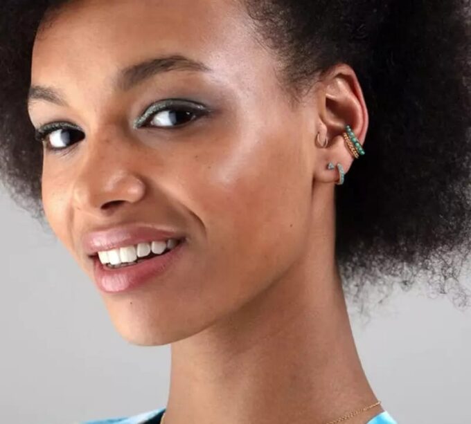 N6930c Ensemble boucles d'oreilles 3 trous argent et zircon bleu - Bijoux Boucles d'oreilles en ligne Ninanina