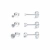 N6932 Boucle d'oreille puce zirconium blanc argent lot de 3 - Bijoux Boucles d'oreilles en ligne Ninanina