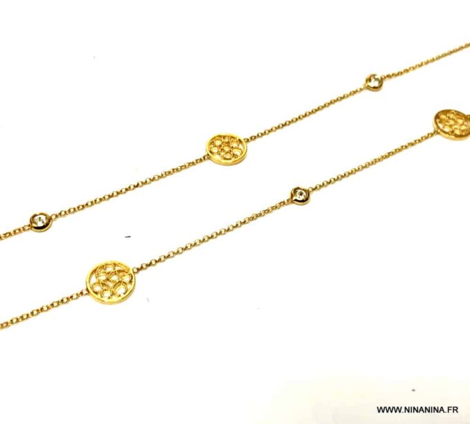N6943m Chaîne de taille or 18 carats plaqué oxyde de zirconium blanc - Bijoux Chaines en ligne Ninanina