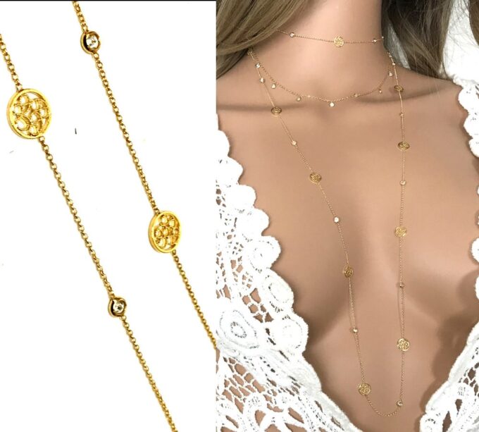 N6944 Sautoir doré - collier oxyde de zirconium blanc plaqué or - Bijoux Colliers en ligne Ninanina