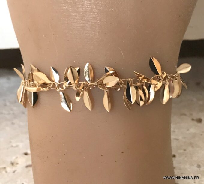 N6950 Bracelet feuilles plaqué or femme style boheme chic - Bijoux Bracelets en ligne Ninanina