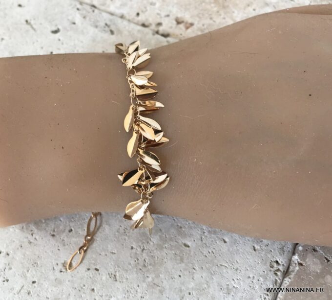 N6950b Bracelet feuilles plaqué or femme style boheme chic - Bijoux Bracelets en ligne Ninanina