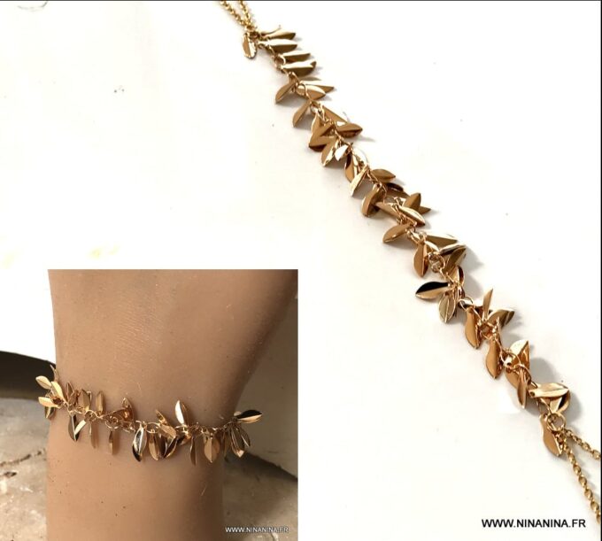 N6950c Bracelet feuilles plaqué or femme style boheme chic - Bijoux Bracelets en ligne Ninanina