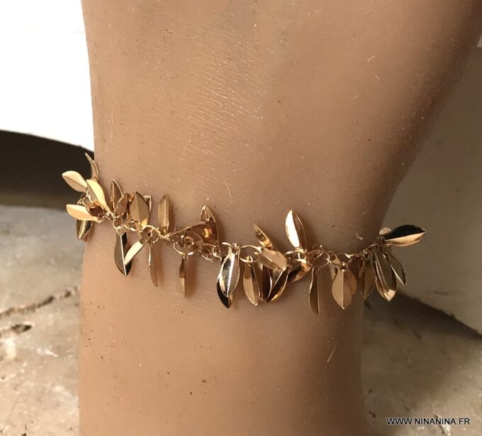 N6950d Bracelet feuilles plaqué or femme style boheme chic - Bijoux Bracelets en ligne Ninanina