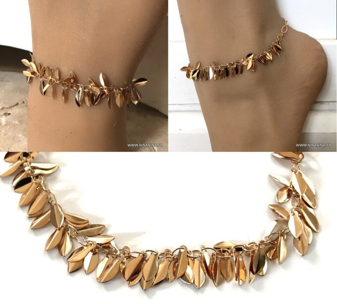 N6950f Bracelet feuilles plaqué or femme style boheme chic - Bijoux Bracelets en ligne Ninanina