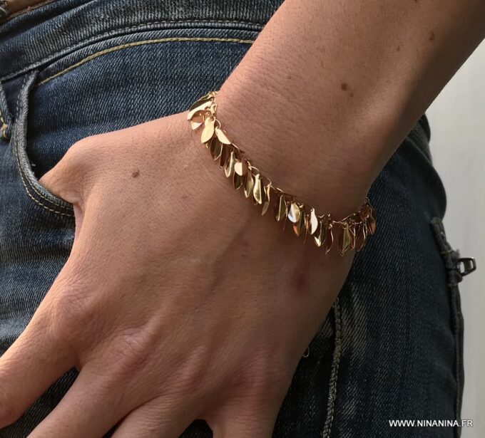 N6950h Bracelet feuilles plaqué or femme style boheme chic - Bijoux Bracelets en ligne Ninanina