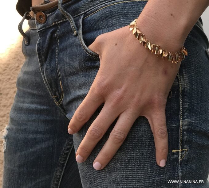 N6950i Bracelet feuilles plaqué or femme style boheme chic - Bijoux Bracelets en ligne Ninanina