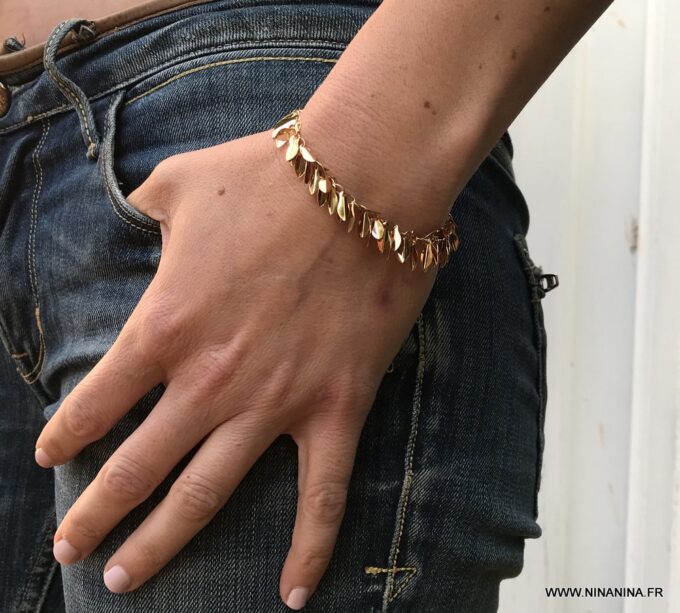 N6950j Bracelet feuilles plaqué or femme style boheme chic - Bijoux Bracelets en ligne Ninanina