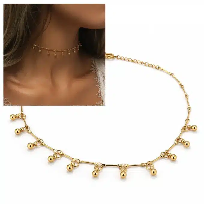 N6951c Collier ras de cou perle artisanal - bijou acier doré femme - Bijoux colliers fmmes en ligne Ninanina