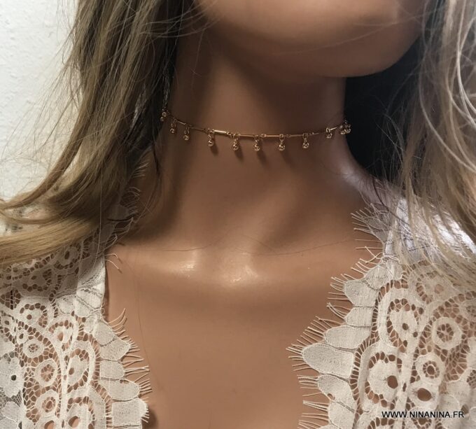 N6951c Collier ras de cou perle femme doré plaqué or - Bijoux Colliers en ligne Ninanina