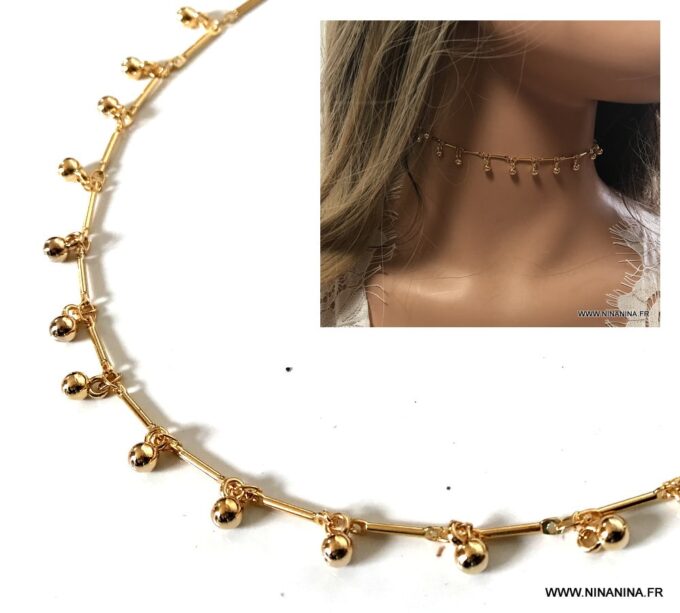 N6951d Collier ras de cou perle femme doré plaqué or - Bijoux Colliers en ligne Ninanina