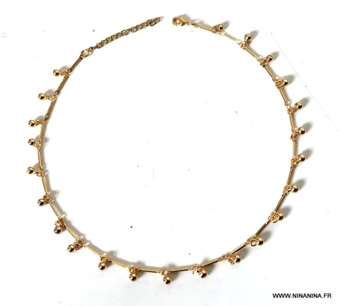 N6951e Collier ras de cou perle femme doré plaqué or - Bijoux Colliers en ligne Ninanina