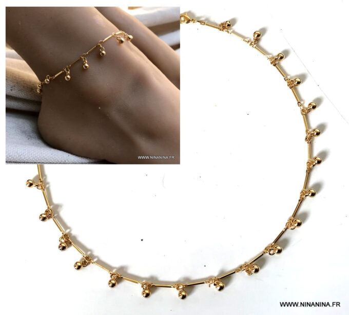 N6952a Chaine de cheville breloque ronde dorée plaqué or - Bijoux Bracelets en ligne Ninanina