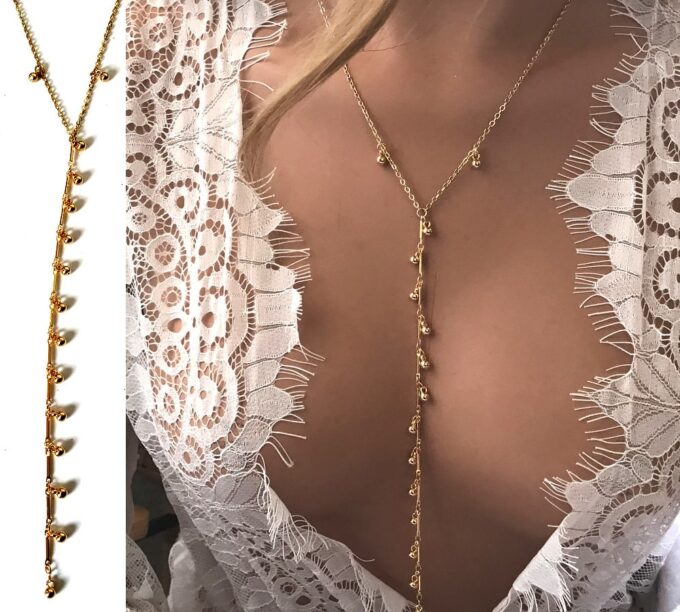 N6953 Collier cravate perle plaqué or - colliers Y femme - Bijoux Colliers en ligne Ninanina