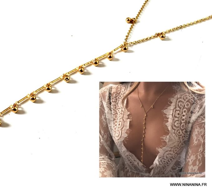 N6953a Collier cravate perle plaqué or - colliers Y femme - Bijoux Colliers en ligne Ninanina