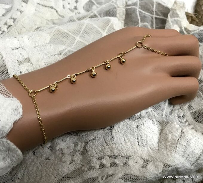 N6954e Bracelet harnais de main bague chaine plaqué or - Bijoux Bracelets en ligne Ninanina