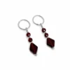 N6955c Boucles d'oreilles grenat argent 925 - creoles pendentif losange rouge – Bijou boucle d’oreille femme en ligne Ninanina
