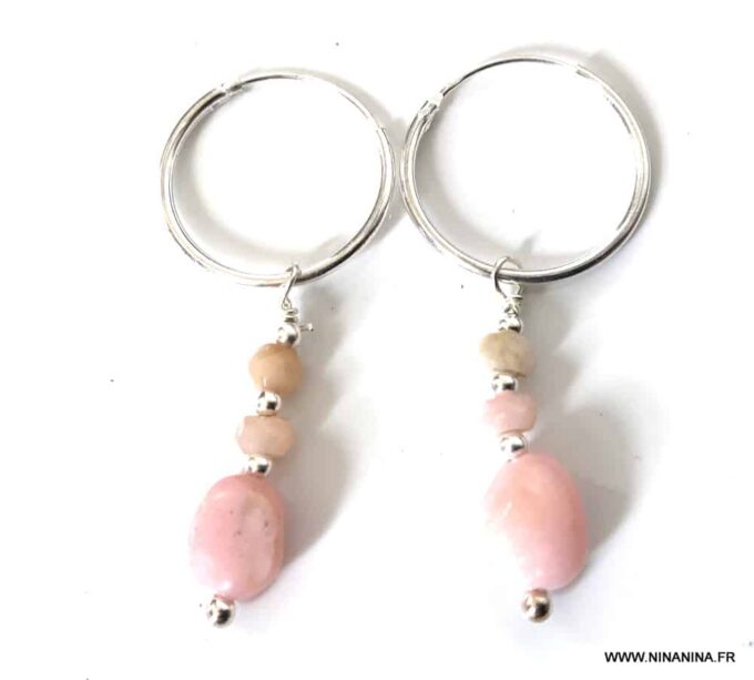 N6956d Boucles d oreilles opale rose argent créoles ou pendantes - Bijou boucle d oreille en ligne Ninanina