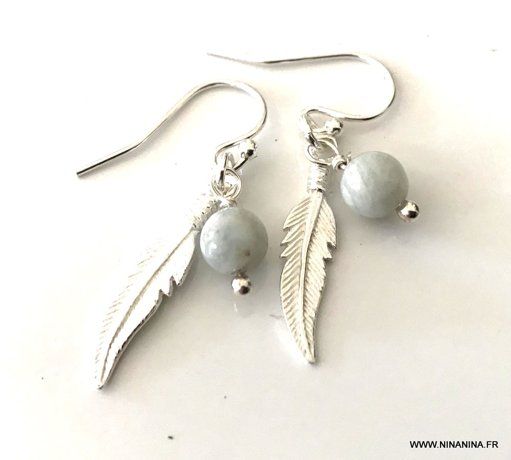 Boucles D'oreilles Tiges En Bronze Avec Pendentif Oeil De Chat Manguier Et  Magnésite Blanche Lisse