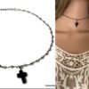 N6972c Collier ras de cou croix femme pierre fine pyrite noir - Bijoux colliers en ligne Ninanina