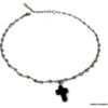 N6972e Collier ras de cou croix femme pierre fine pyrite noir - Bijoux colliers en ligne Ninanina