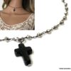 N6972f Collier ras de cou croix femme pierre fine pyrite noir - Bijoux colliers en ligne Ninanina