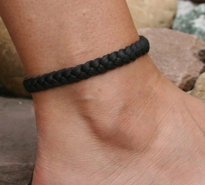 N6974 Bracelet cheville homme cuir tressé marron noir - Bijoux Bracelets en ligne Ninanina