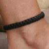 N6974a Bracelet cheville homme cuir tressé marron noir - Bijoux Bracelets en ligne Ninanina