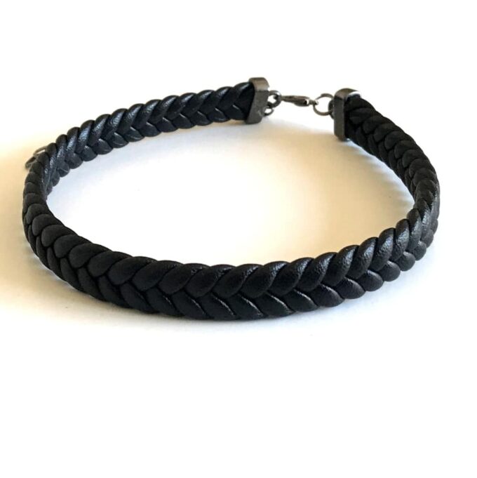 N6974a Bracelet de cheville tressé en cuir noir pour homme - Bijoux de pieds en ligne Ninanina