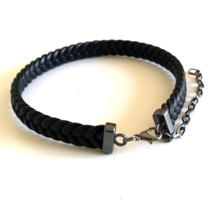 N6974b Bracelet de cheville tressé en cuir noir pour homme - Bijoux de pieds en ligne Ninanina