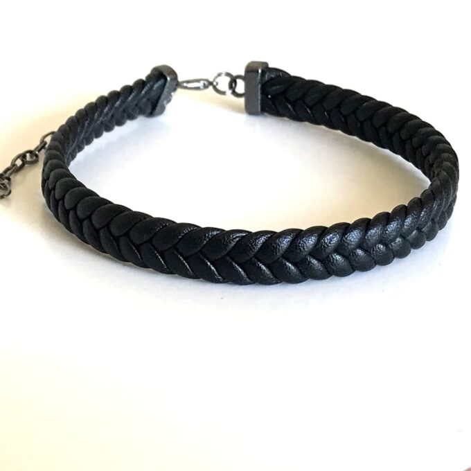 N6974c Bracelet de cheville tressé en cuir noir pour homme - Bijoux de pieds en ligne Ninanina