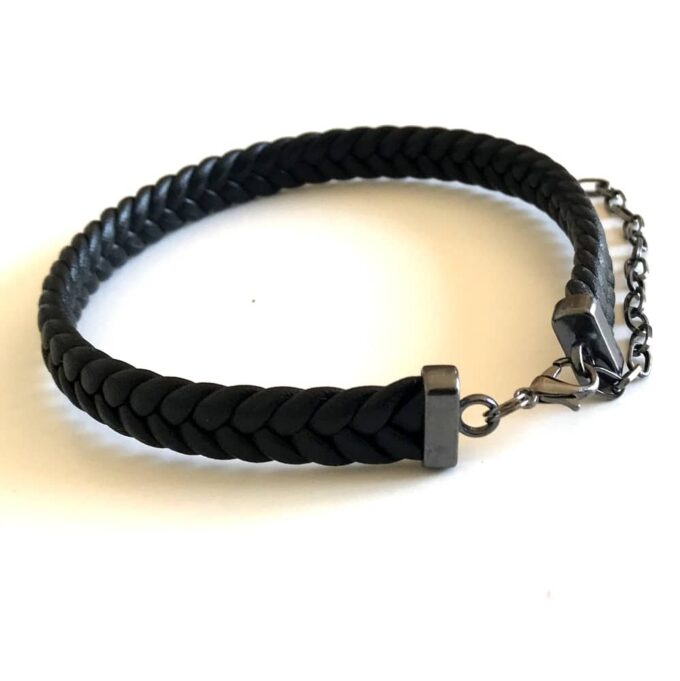 N6974d Bracelet de cheville tressé en cuir noir pour homme - Bijoux de pieds en ligne Ninanina