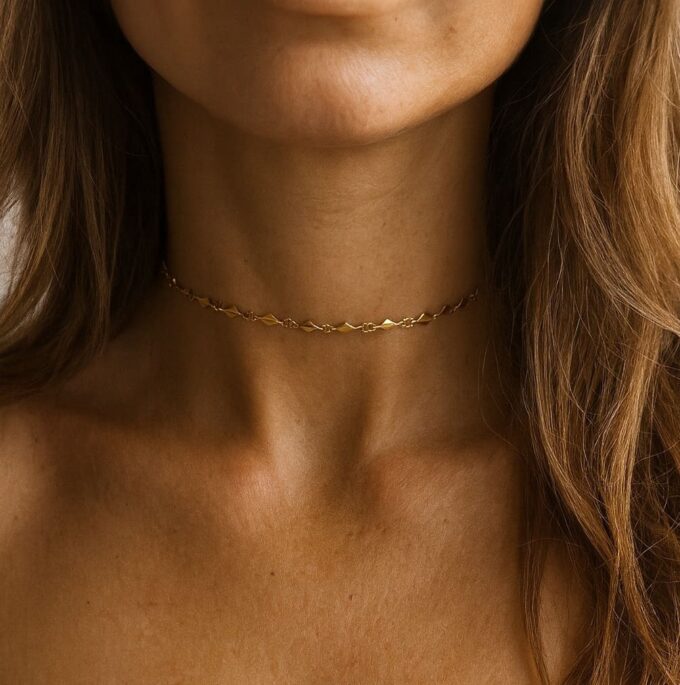 N6975 Ras du cou en or plaqué - collier femme losange doré artisanal - Bijoux Colliers femmes en ligne Ninanina