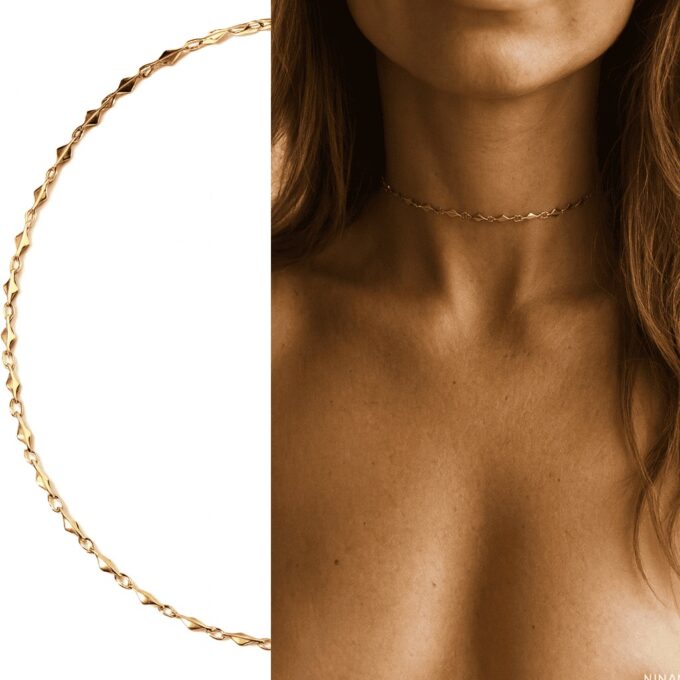 N6975a Ras du cou en or plaqué - collier femme losange doré artisanal - Bijoux Colliers femmes en ligne Ninanina