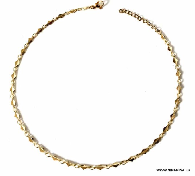 N6975e Ras du cou en or plaqué - collier femme losange doré - Bijoux Colliers en ligne Ninanina
