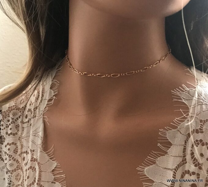 N6977 Chaine ras de cou plaqué or - collier femme doré - Bijoux Colliers en ligne Ninanina