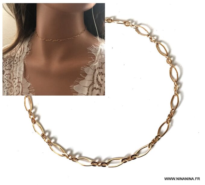 N6977a Chaine ras de cou plaqué or - collier femme doré - Bijoux Colliers en ligne Ninanina