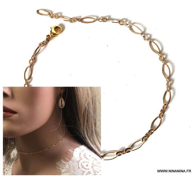 N6977c Chaine ras de cou plaqué or - collier femme doré - Bijoux Colliers en ligne Ninanina