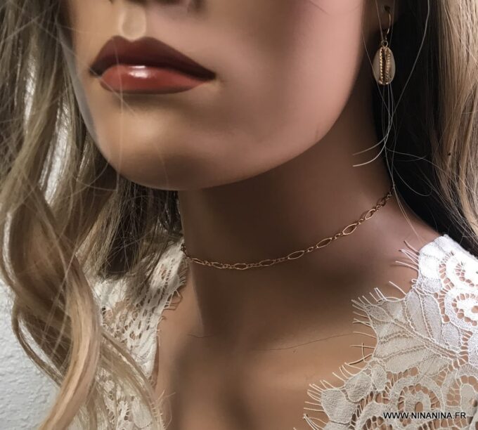 N6977g Chaine ras de cou plaqué or - collier femme doré - Bijoux Colliers en ligne Ninanina