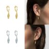 N6980a Boucles d oreilles mini creoles plume argent 925 zirconium - Bijou Boucle d'oreille en ligne Ninanina