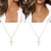 N6981b Pendentif croix zirconium blanc chaine argent 925 plaqué or - Bijoux Colliers en ligne Ninanina