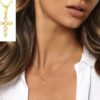 N6981c Pendentif croix zirconium blanc chaine argent 925 plaqué or - Bijoux Colliers en ligne Ninanina