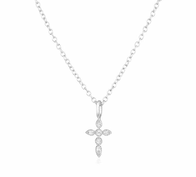 N6982 Pendentif croix argent zirconium blanc - chaine femme - Bijoux Colliers en ligne Ninanina