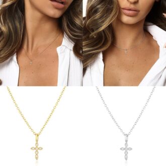 Collier croix zircons blancs Amen argent 925 rhodié | vente en ligne sur