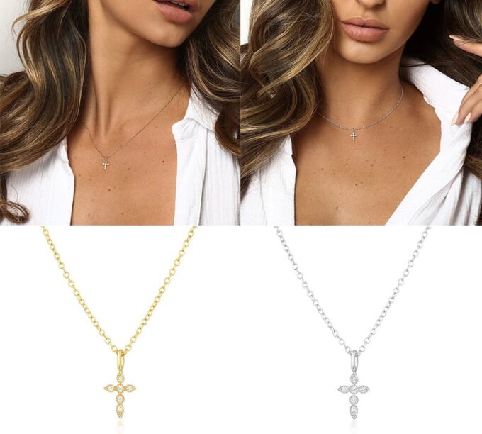 N6982c Pendentif croix argent zirconium blanc - chaine femme - Bijoux Colliers en ligne Ninanina