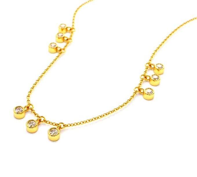 N6983d chaine de cheville oxyde de zirconium blanc argent 925 plaqué or femme - Bijoux Chaines en ligne Ninanina