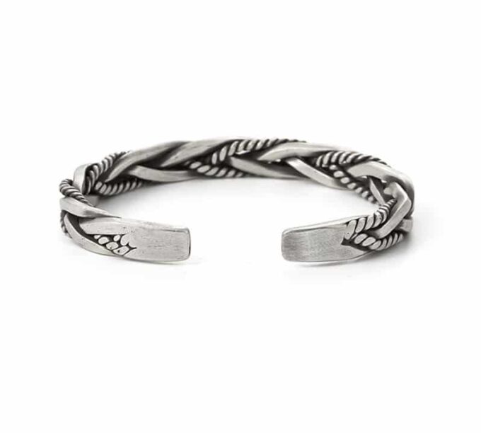 N6984A Bracelet homme tressé argent plaqué - jonc ouvert - Bijoux Bracelets en ligne Ninanina